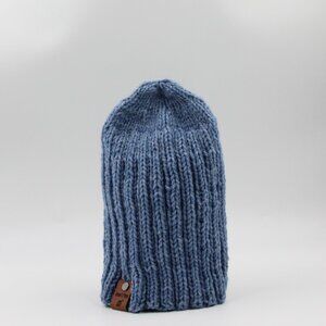 Handmade Hand Knit Acrylic Light Denim Blue Ribbed Knit Beanie Watchman Hat Men